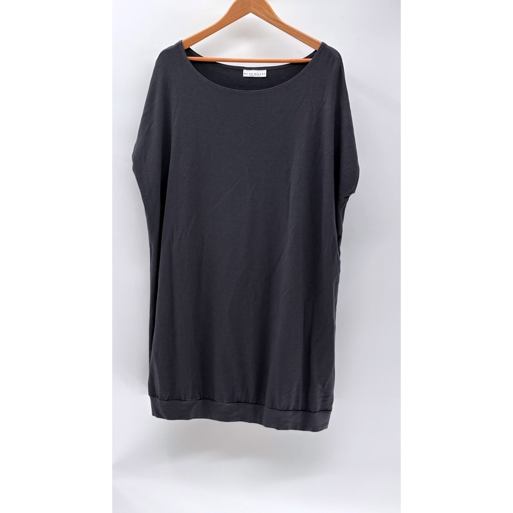 Bryn Walker Tunic Top Women Large Gray Lagenlook Boho Oversized Short Cap Sleeve